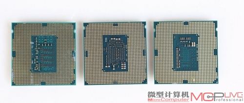 工程版Core i5 6600K处理器(中)对比Core i5 5675C(右)、Core i5 4460(左)处理器。